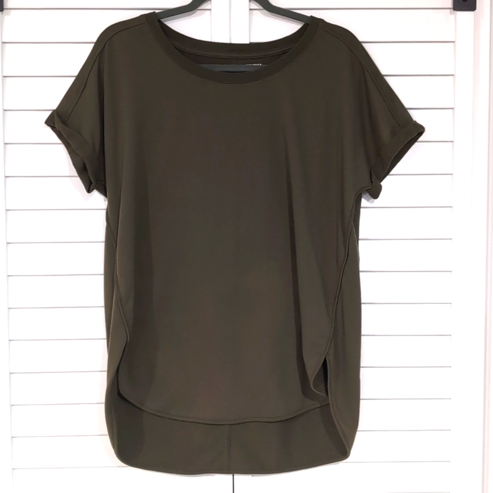 Sonoma Olive Green, Short Sleeve Tunic, Dolphin Hem, Size Large
